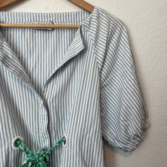 Tanya Taylor Menswear Striped Suma 3/4 Sleeve Tie Waist Blouse Women's Size 4 - Picture 4 of 8